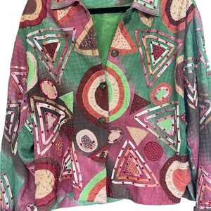 VINTAGE PUSHPA ART TO WEAR TIE DYE EMBELLISHED JACKET‎ SZ L